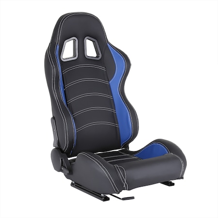 Spec-D Tuning Racing Seat - Black With Blue Pvc With White Stitching - Right Side, PK2 RS-2254R